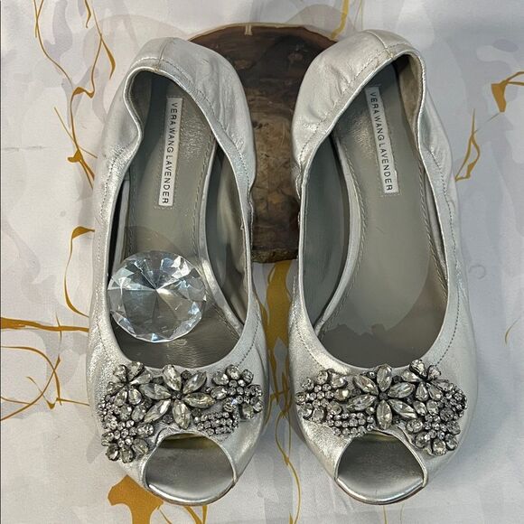 Vera Wang Lavender Label Silver Peep-Toe Heels
